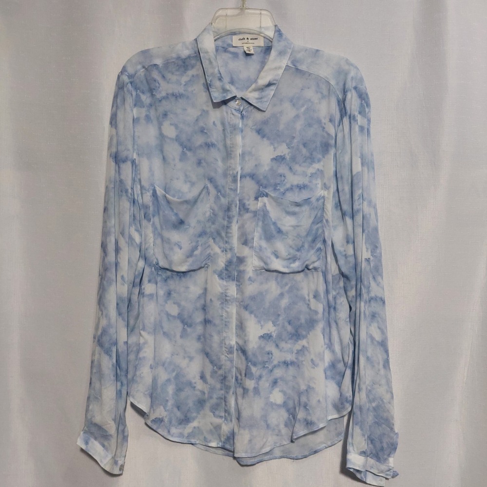 Cloth & Stone Anthropologie Women L Sheer Button Up Shirt Blouse Collar Tie-Dye